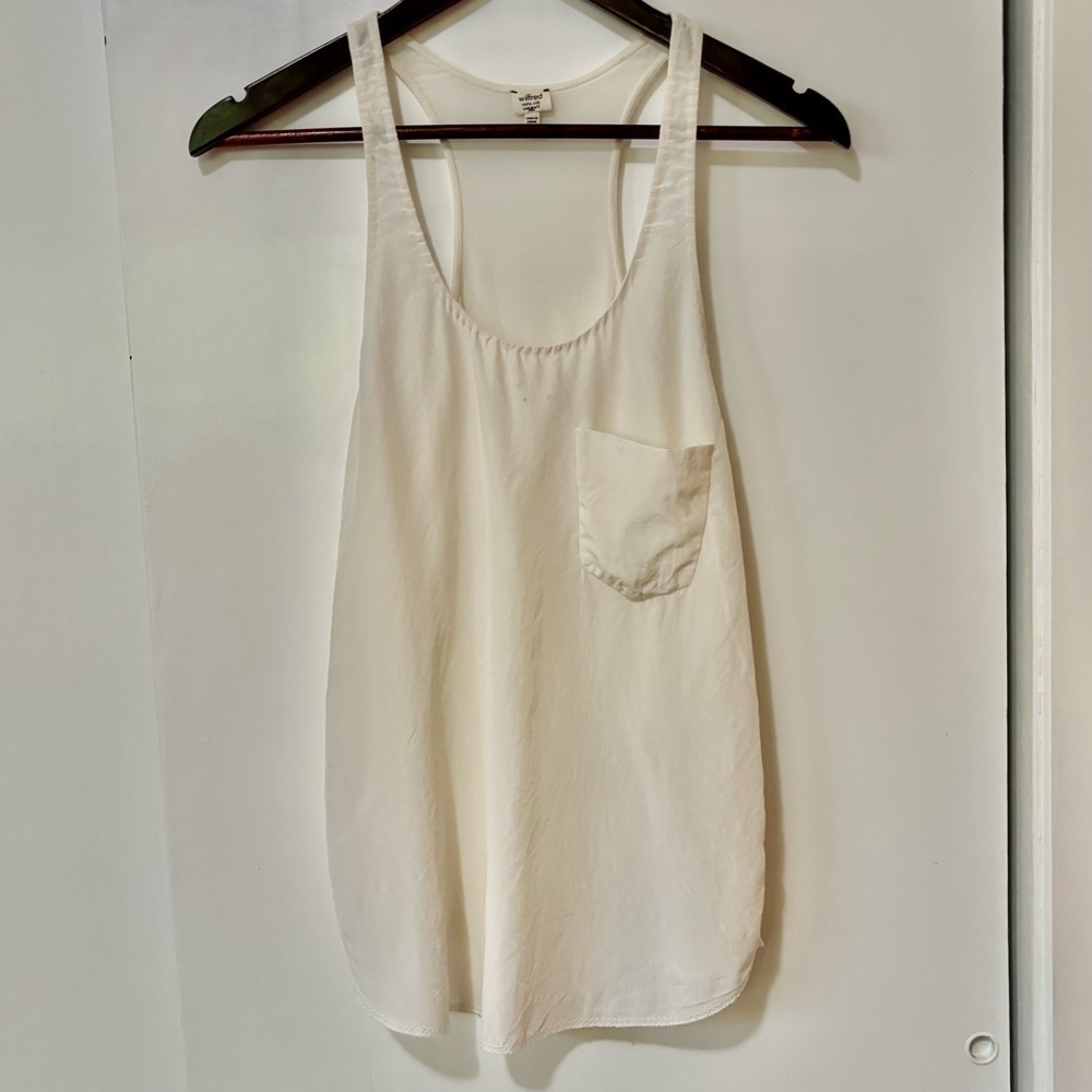 Wilfred| Aritzia| Cute Ivory 100% Silk Sleeveless Racerback Tank Top Sz XXS